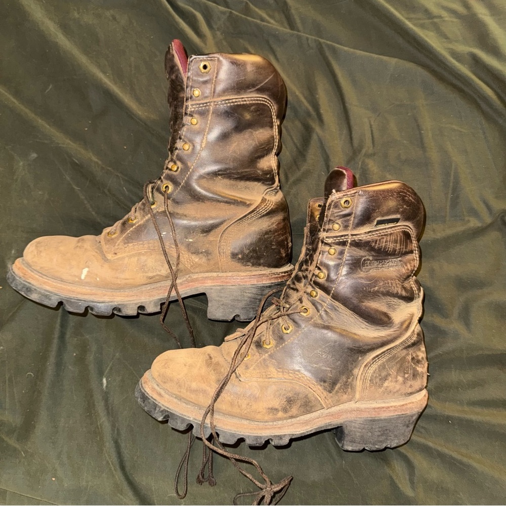VTG Chippewa Logger Boots Brown Leather Mens 10E Work Distressed 25408